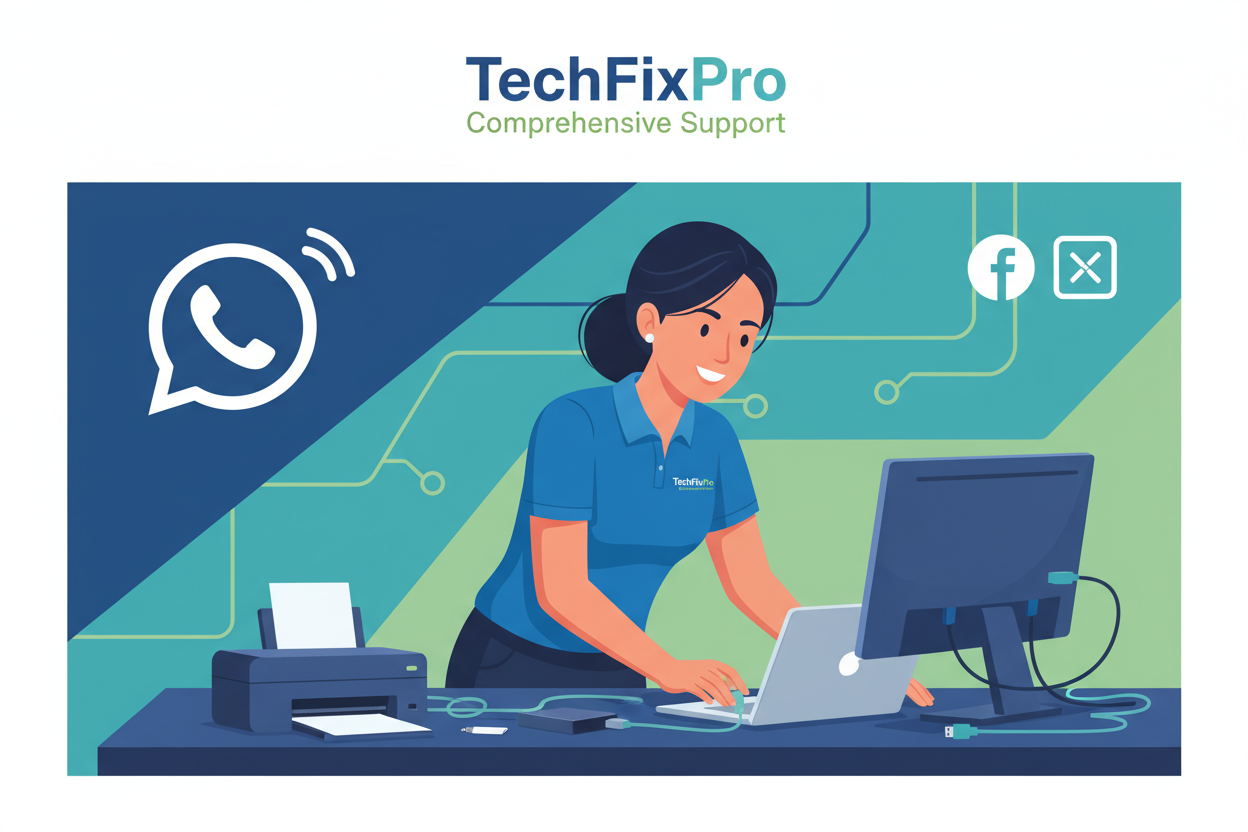 Service professionnel fourni par TechFixPro. Assistance complète via WhatsApp, téléphone ou réseaux sociaux pour : installation de périphériques externes.