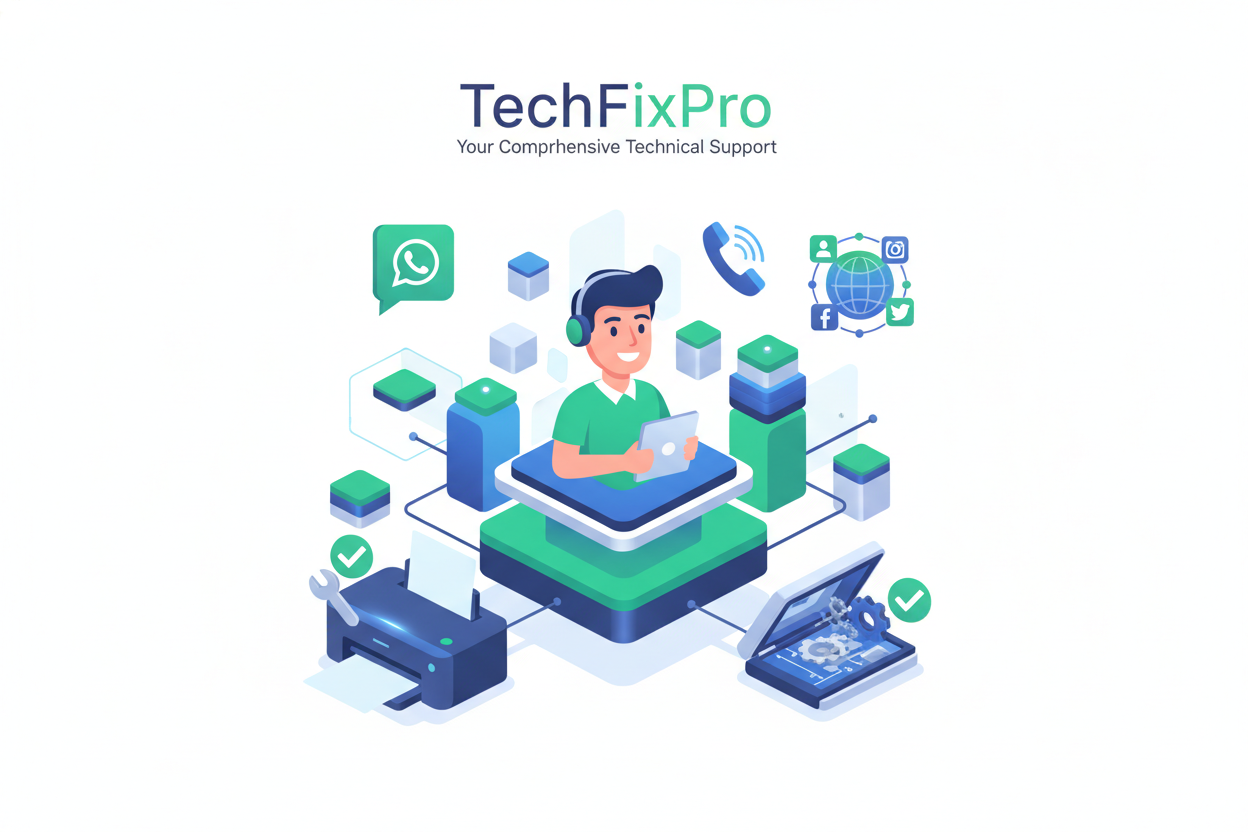 Service professionnel fourni par TechFixPro. Assistance complète via WhatsApp, téléphone ou réseaux sociaux pour : support technique pour imprimantes et scanners.