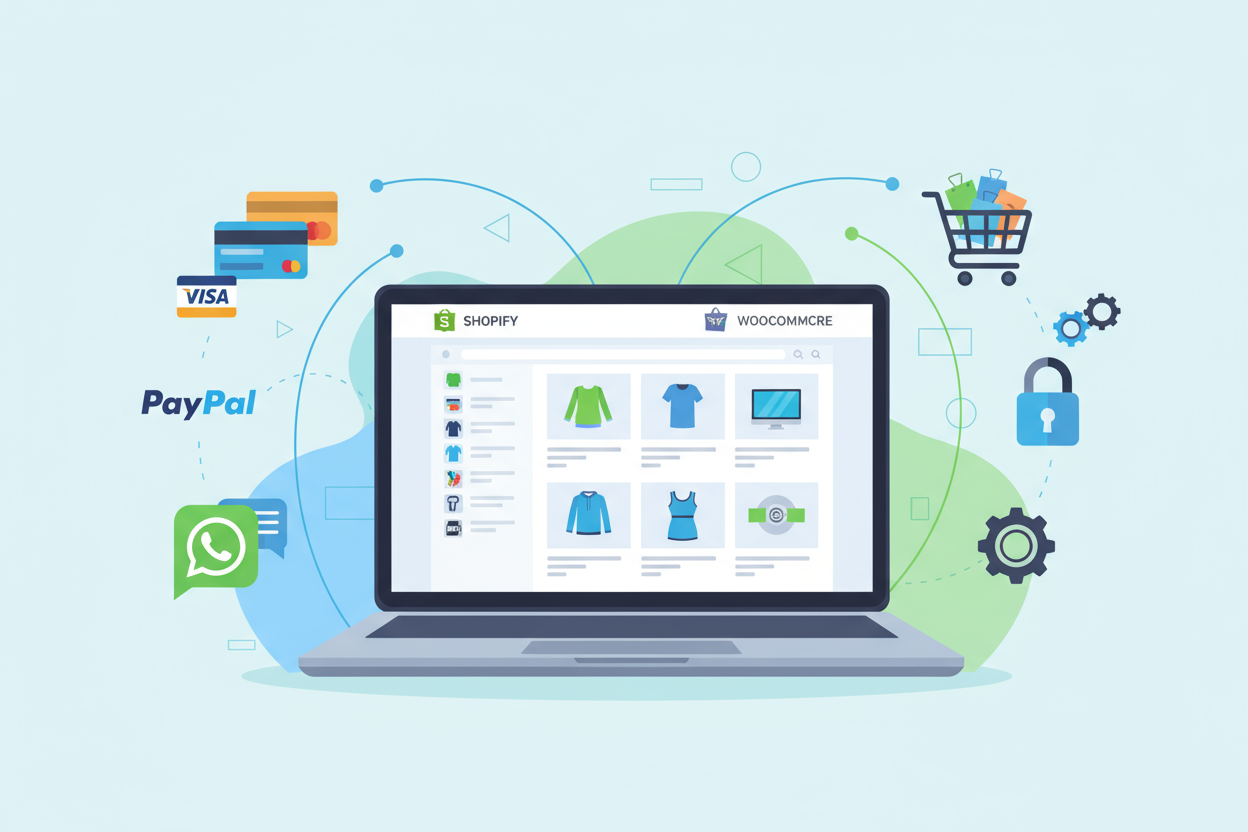 Création complète d’une boutique Shopify ou WooCommerce

configuration des paiements et intégration WhatsApp