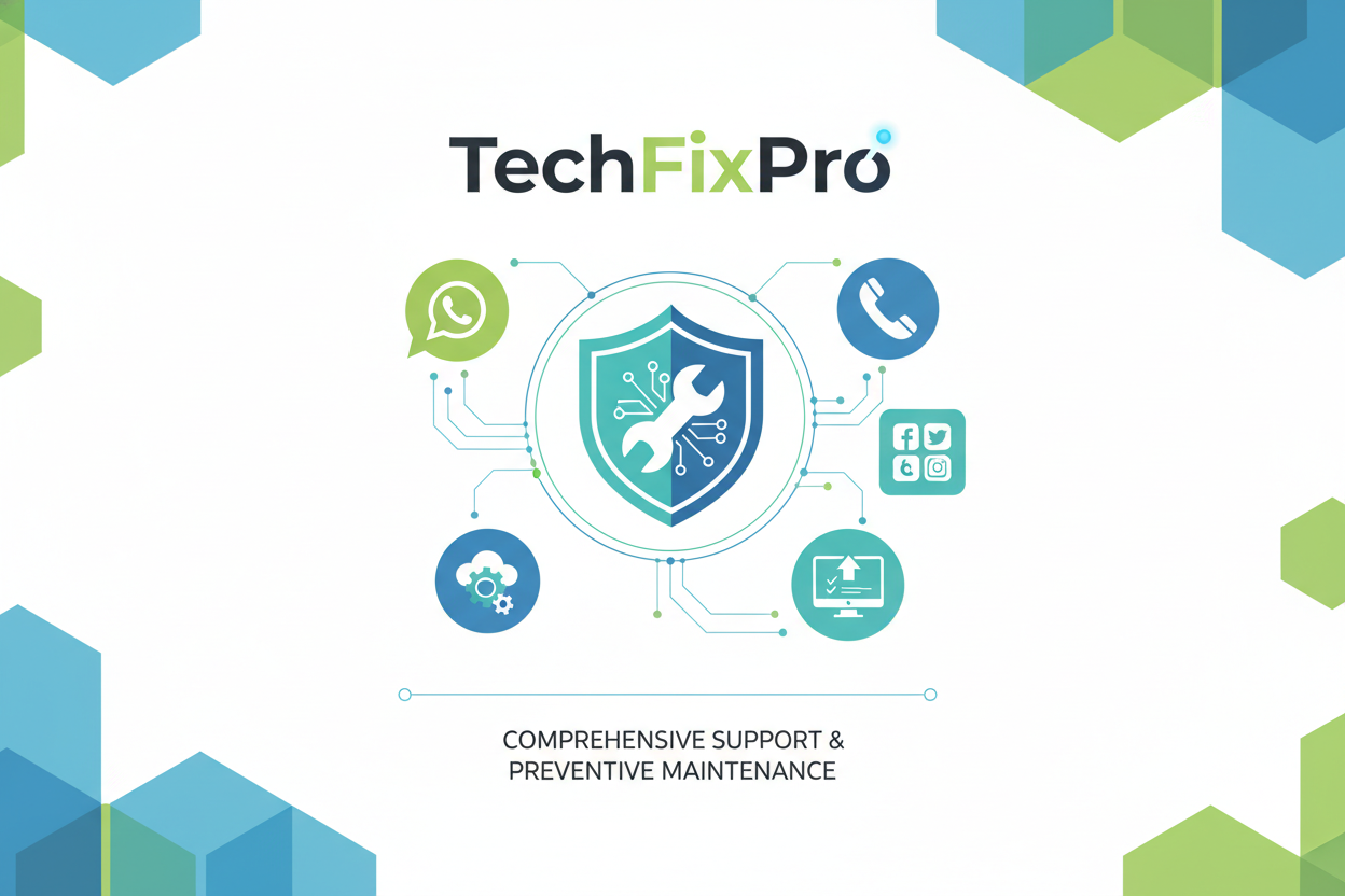 Service professionnel fourni par TechFixPro. Assistance complète via WhatsApp, téléphone ou réseaux sociaux pour : maintenance préventive en ligne.
