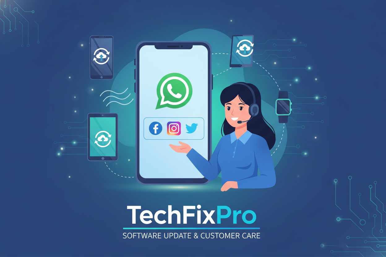 Service professionnel fourni par TechFixPro. Assistance complète via WhatsApp, téléphone ou réseaux sociaux pour : mise à jour logicielle d’appareils connectés.