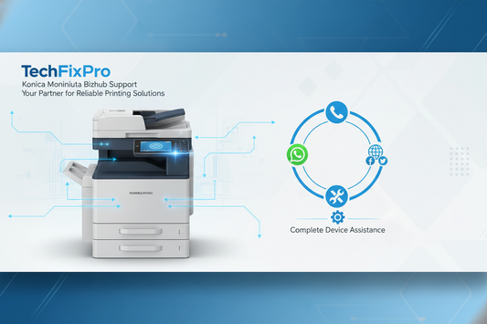 Service professionnel TechFixPro dédié aux imprimantes Konica Minolta Bizhub. Assistance complète via WhatsApp, téléphone ou réseaux sociaux pour : réinitialisation complète de l’appareil bizhub.