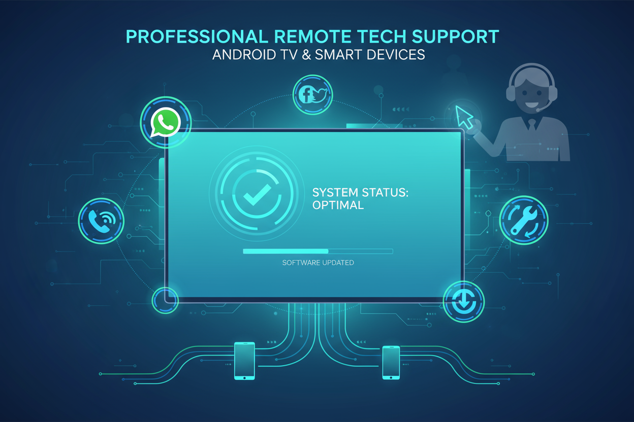 Votre téléviseur Android ou appareil intelligent devient lent, bloque ou affiche des erreurs ? Nous vous proposons une solution rapide et efficace à distance ! Grâce à notre assistance via WhatsApp, appel téléphonique ou réseaux sociaux, nous vous aidons à rétablir le bon fonctionnement de votre système sans déplacement.

💡 Ce que comprend le service :

Diagnostic logiciel complet à distance

Réinstallation ou mise à jour du firmware (selon modèle)

Nettoyage du système et suppression des erreurs

Conseils